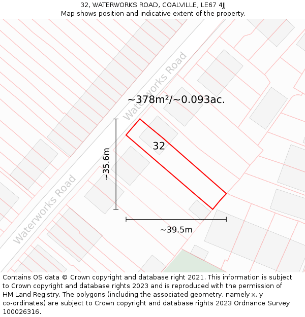 32, WATERWORKS ROAD, COALVILLE, LE67 4JJ: Plot and title map