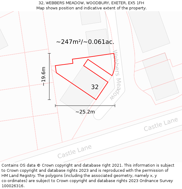 32, WEBBERS MEADOW, WOODBURY, EXETER, EX5 1FH: Plot and title map