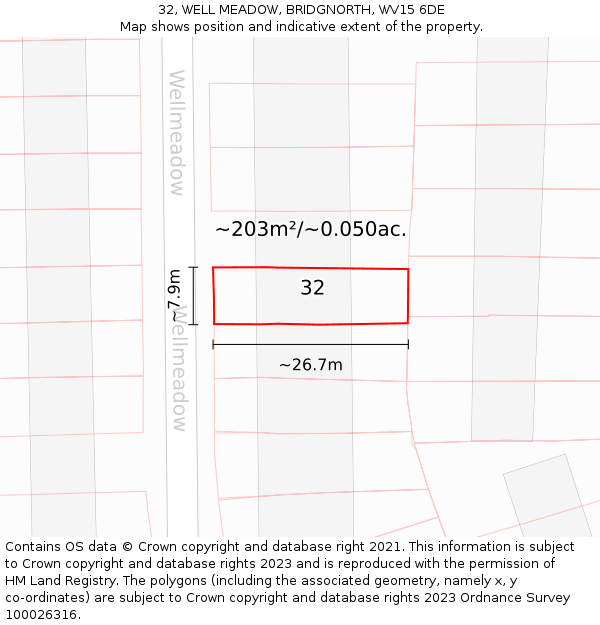 32, WELL MEADOW, BRIDGNORTH, WV15 6DE: Plot and title map