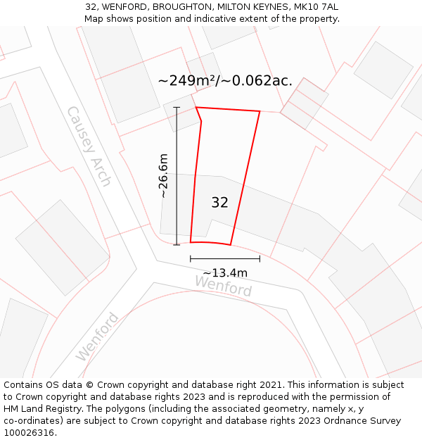 32, WENFORD, BROUGHTON, MILTON KEYNES, MK10 7AL: Plot and title map