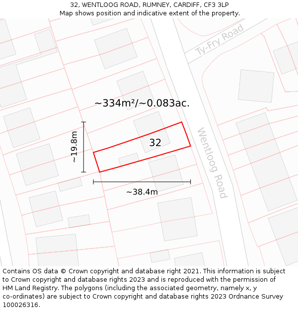 32, WENTLOOG ROAD, RUMNEY, CARDIFF, CF3 3LP: Plot and title map