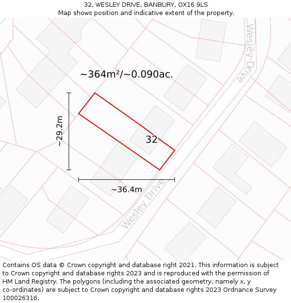 32, WESLEY DRIVE, BANBURY, OX16 9LS: Plot and title map