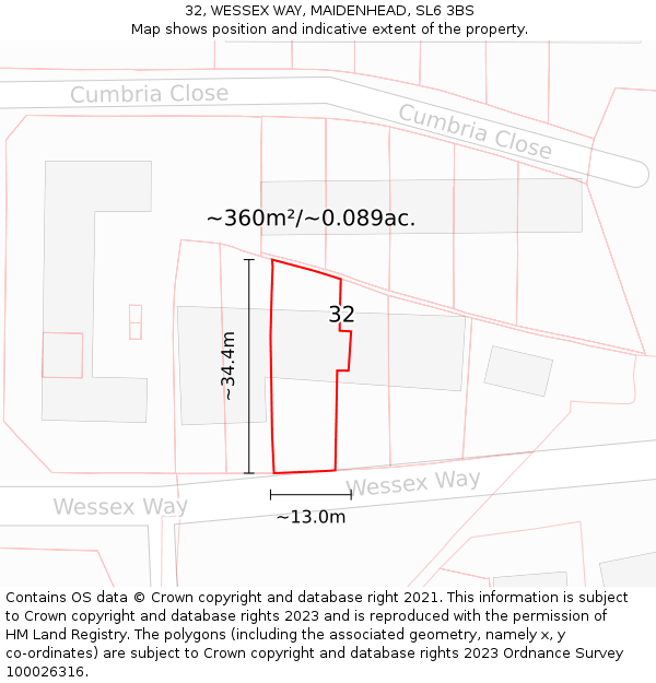 32, WESSEX WAY, MAIDENHEAD, SL6 3BS: Plot and title map