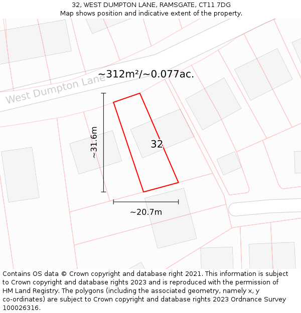 32, WEST DUMPTON LANE, RAMSGATE, CT11 7DG: Plot and title map