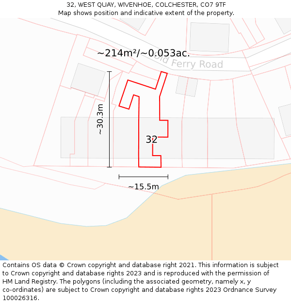 32, WEST QUAY, WIVENHOE, COLCHESTER, CO7 9TF: Plot and title map