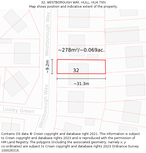 32, WESTBOROUGH WAY, HULL, HU4 7SN: Plot and title map