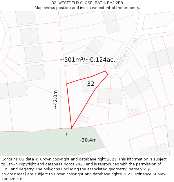 32, WESTFIELD CLOSE, BATH, BA2 2EB: Plot and title map