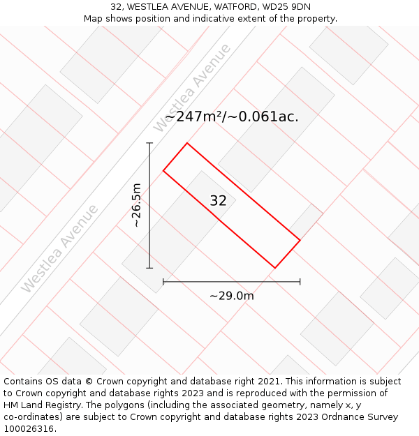 32, WESTLEA AVENUE, WATFORD, WD25 9DN: Plot and title map