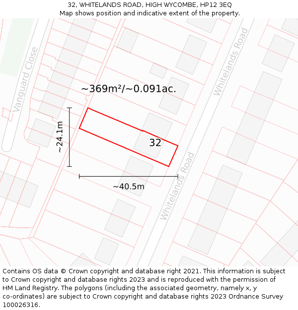 32, WHITELANDS ROAD, HIGH WYCOMBE, HP12 3EQ: Plot and title map