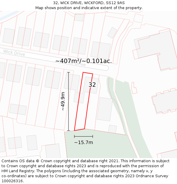 32, WICK DRIVE, WICKFORD, SS12 9AS: Plot and title map