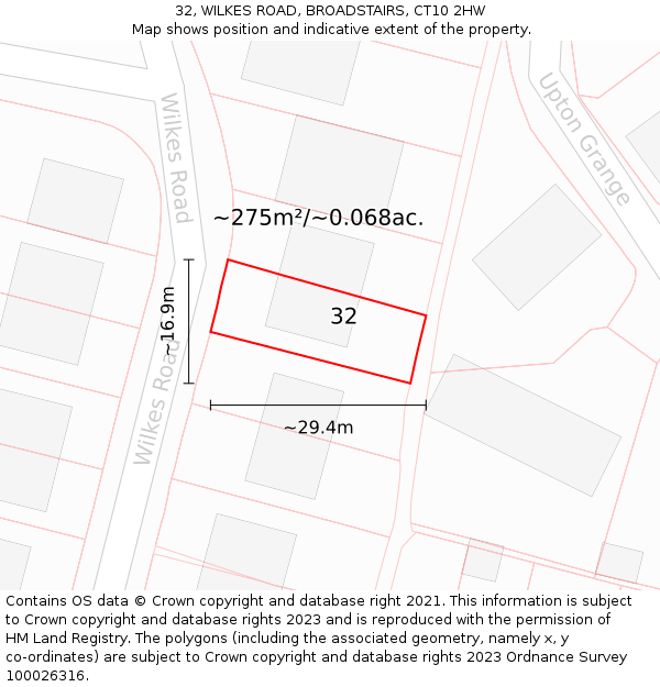 32, WILKES ROAD, BROADSTAIRS, CT10 2HW: Plot and title map