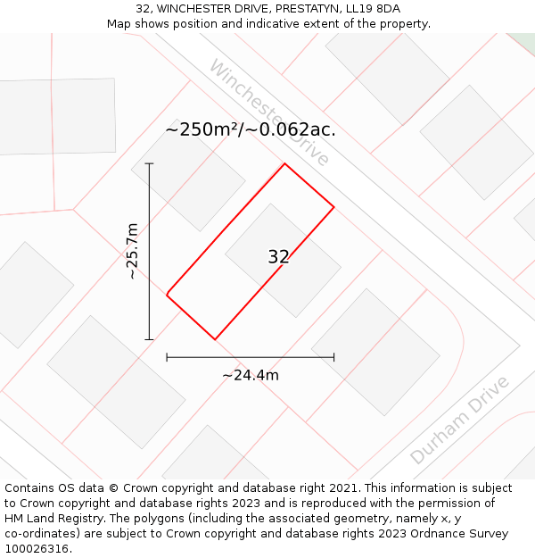 32, WINCHESTER DRIVE, PRESTATYN, LL19 8DA: Plot and title map