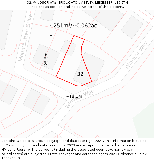 32, WINDSOR WAY, BROUGHTON ASTLEY, LEICESTER, LE9 6TN: Plot and title map