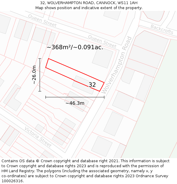 32, WOLVERHAMPTON ROAD, CANNOCK, WS11 1AH: Plot and title map