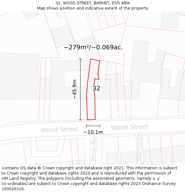 32, WOOD STREET, BARNET, EN5 4BW: Plot and title map
