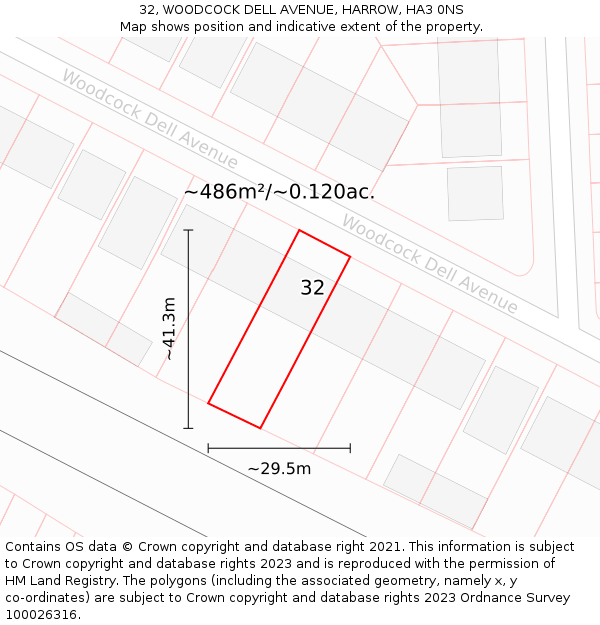 32, WOODCOCK DELL AVENUE, HARROW, HA3 0NS: Plot and title map