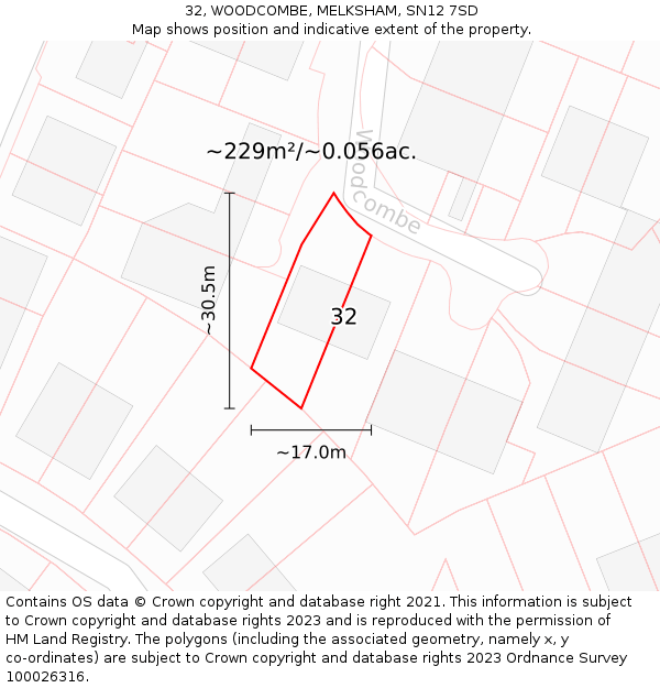 32, WOODCOMBE, MELKSHAM, SN12 7SD: Plot and title map