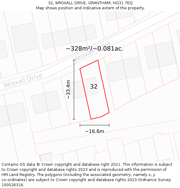 32, WROXALL DRIVE, GRANTHAM, NG31 7EQ: Plot and title map