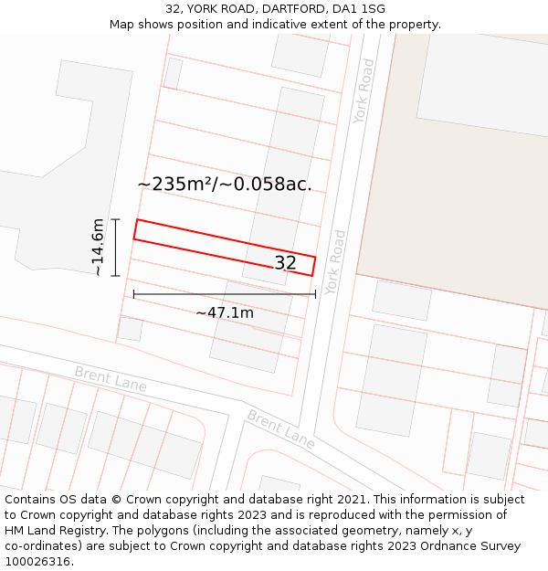 32, YORK ROAD, DARTFORD, DA1 1SG: Plot and title map