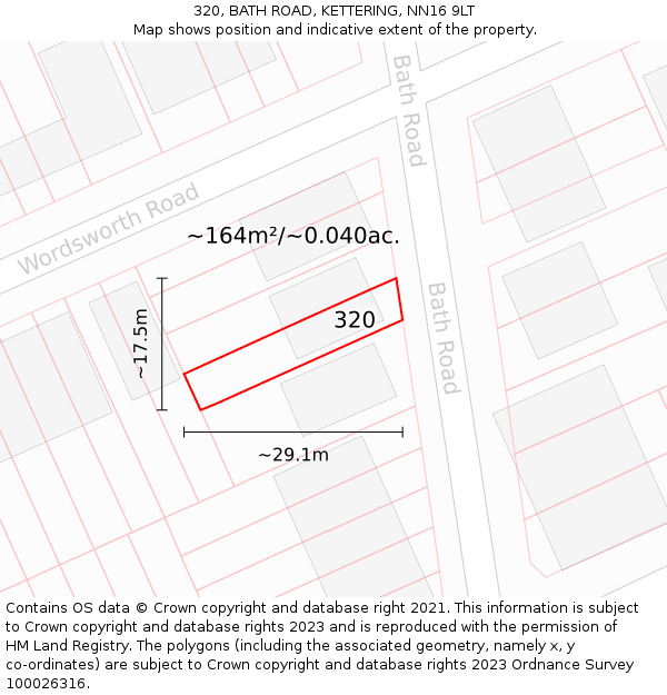 320, BATH ROAD, KETTERING, NN16 9LT: Plot and title map