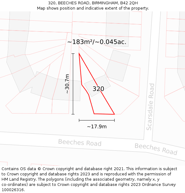 320, BEECHES ROAD, BIRMINGHAM, B42 2QH: Plot and title map