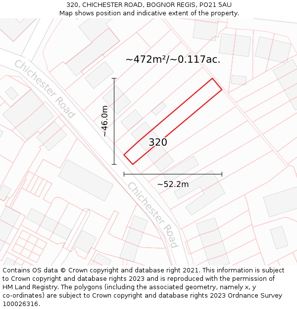 320, CHICHESTER ROAD, BOGNOR REGIS, PO21 5AU: Plot and title map