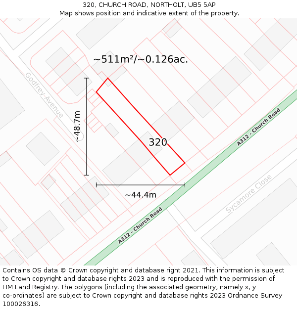 320, CHURCH ROAD, NORTHOLT, UB5 5AP: Plot and title map