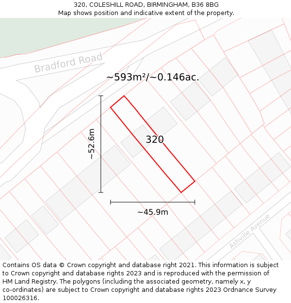 320, COLESHILL ROAD, BIRMINGHAM, B36 8BG: Plot and title map