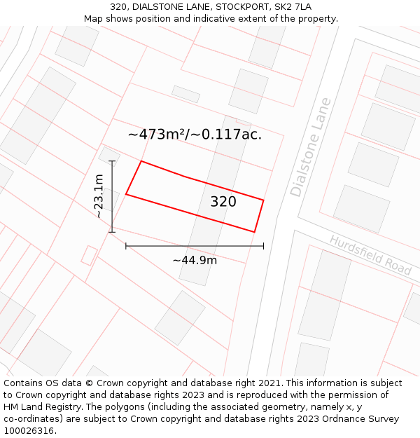 320, DIALSTONE LANE, STOCKPORT, SK2 7LA: Plot and title map