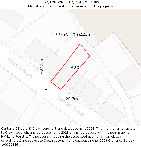 320, LONDON ROAD, DEAL, CT14 9PS: Plot and title map