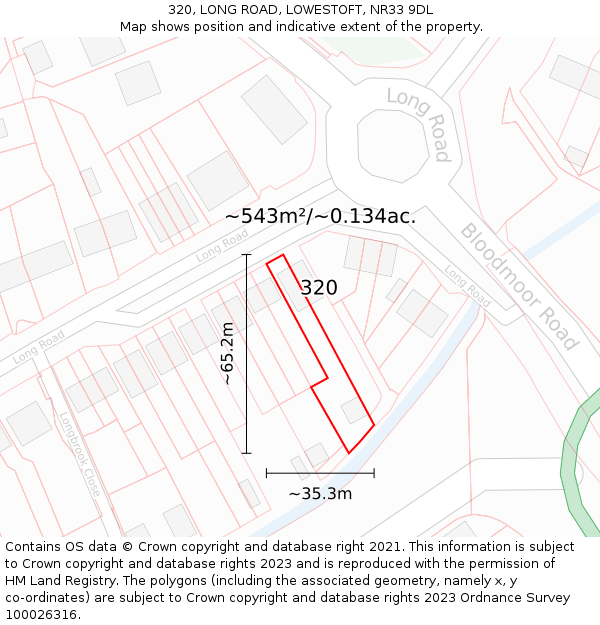 320, LONG ROAD, LOWESTOFT, NR33 9DL: Plot and title map