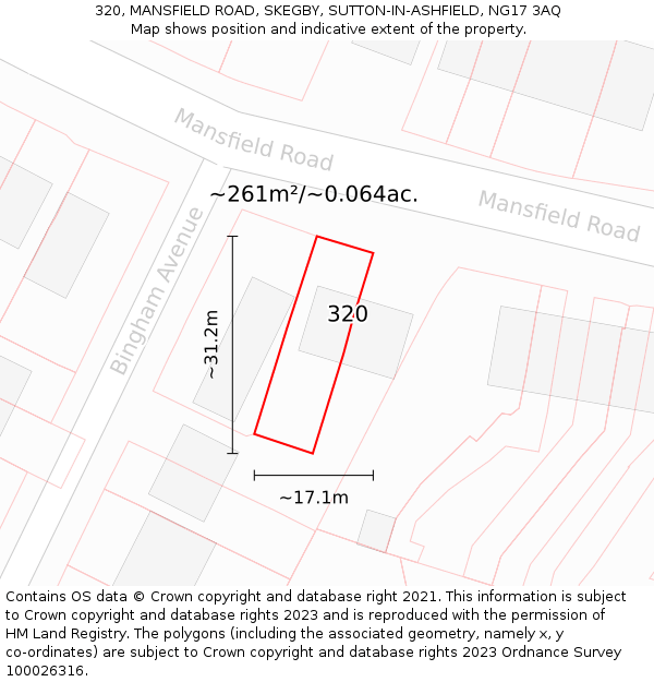 320, MANSFIELD ROAD, SKEGBY, SUTTON-IN-ASHFIELD, NG17 3AQ: Plot and title map