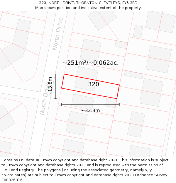 320, NORTH DRIVE, THORNTON-CLEVELEYS, FY5 3RD: Plot and title map