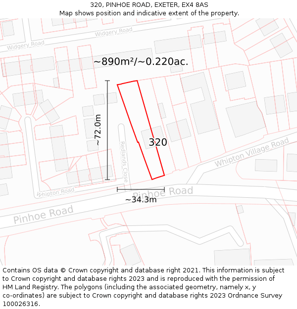 320, PINHOE ROAD, EXETER, EX4 8AS: Plot and title map