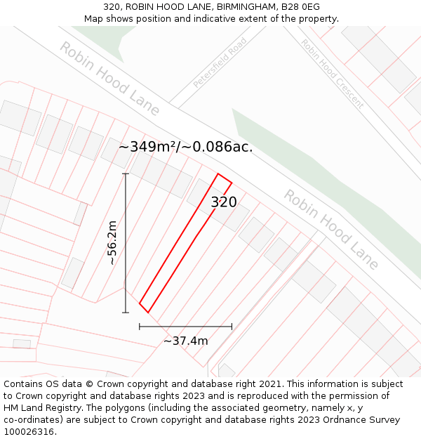 320, ROBIN HOOD LANE, BIRMINGHAM, B28 0EG: Plot and title map