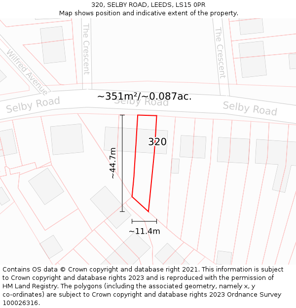 320, SELBY ROAD, LEEDS, LS15 0PR: Plot and title map