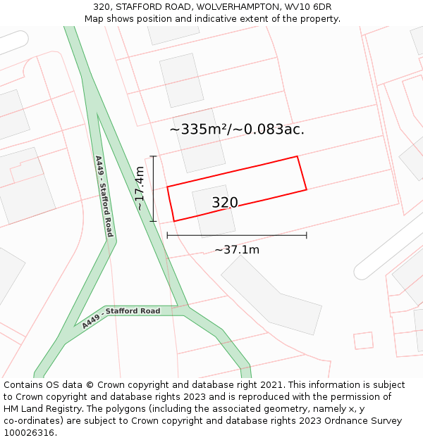 320, STAFFORD ROAD, WOLVERHAMPTON, WV10 6DR: Plot and title map