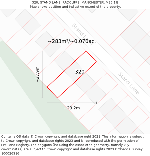 320, STAND LANE, RADCLIFFE, MANCHESTER, M26 1JB: Plot and title map