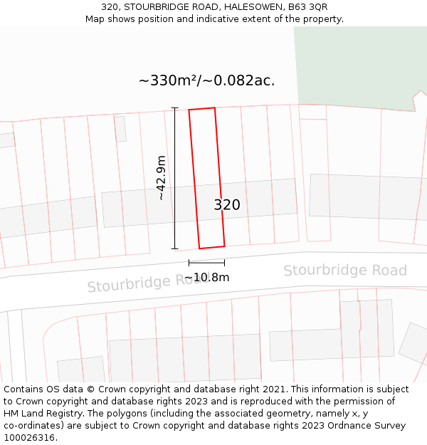 320, STOURBRIDGE ROAD, HALESOWEN, B63 3QR: Plot and title map