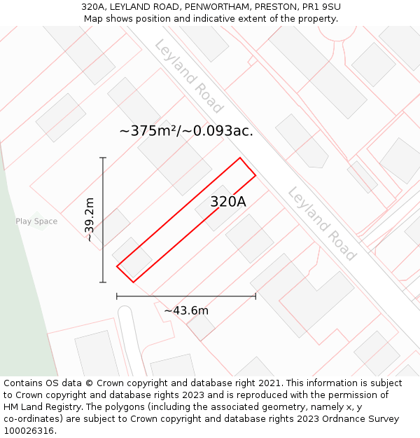 320A, LEYLAND ROAD, PENWORTHAM, PRESTON, PR1 9SU: Plot and title map