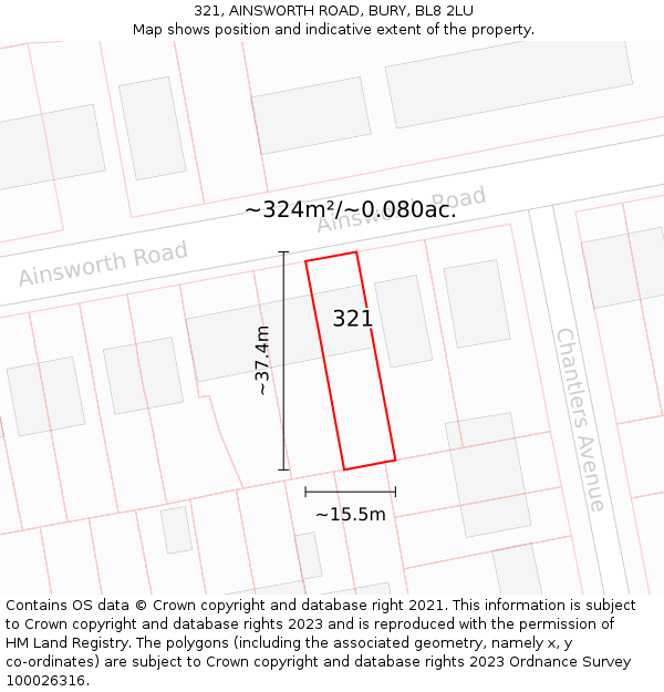 321, AINSWORTH ROAD, BURY, BL8 2LU: Plot and title map