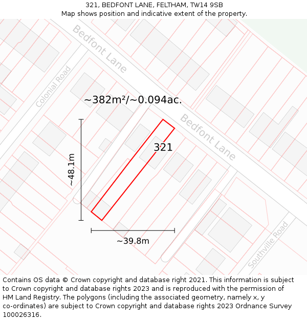 321, BEDFONT LANE, FELTHAM, TW14 9SB: Plot and title map