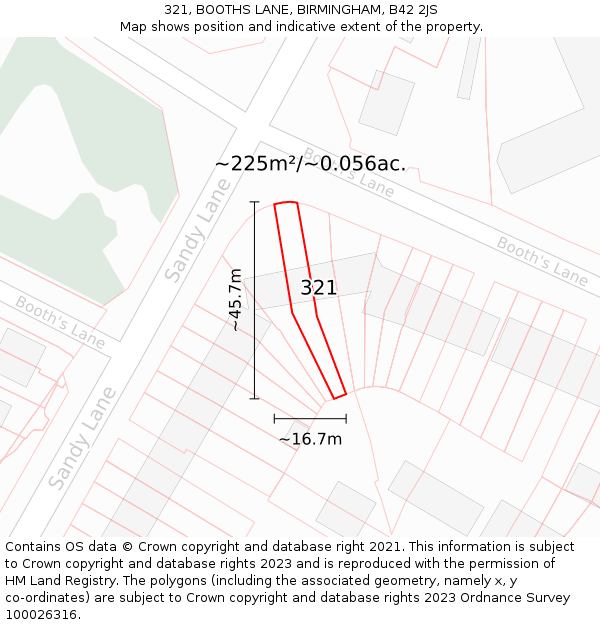 321, BOOTHS LANE, BIRMINGHAM, B42 2JS: Plot and title map