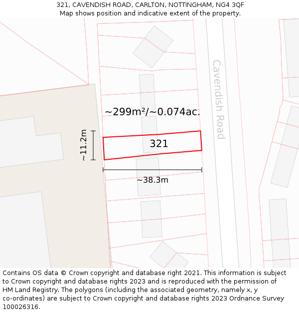 321, CAVENDISH ROAD, CARLTON, NOTTINGHAM, NG4 3QF: Plot and title map