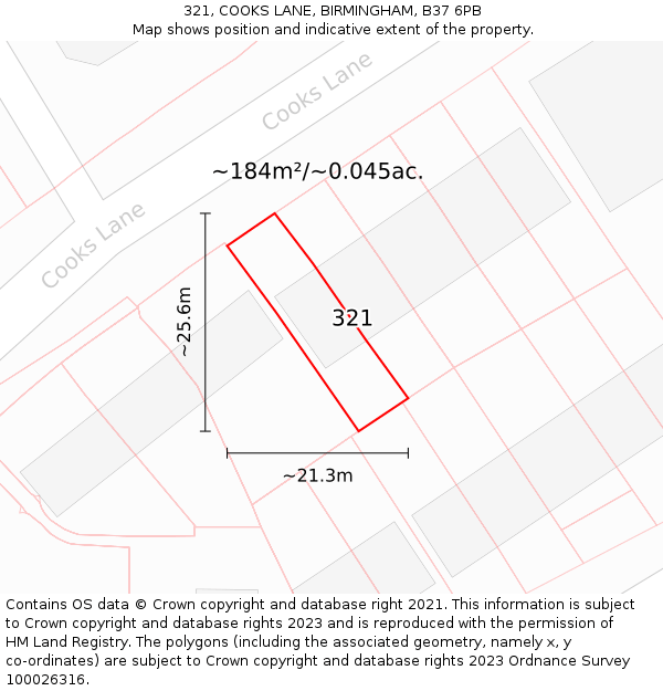 321, COOKS LANE, BIRMINGHAM, B37 6PB: Plot and title map