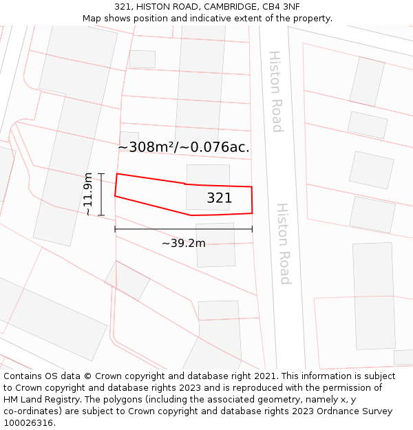 321, HISTON ROAD, CAMBRIDGE, CB4 3NF: Plot and title map