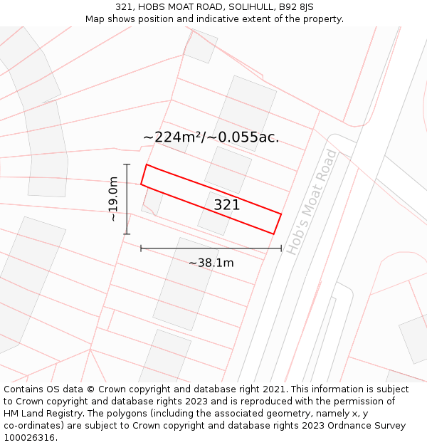 321, HOBS MOAT ROAD, SOLIHULL, B92 8JS: Plot and title map