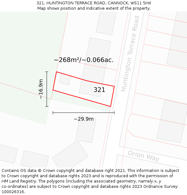 321, HUNTINGTON TERRACE ROAD, CANNOCK, WS11 5HX: Plot and title map