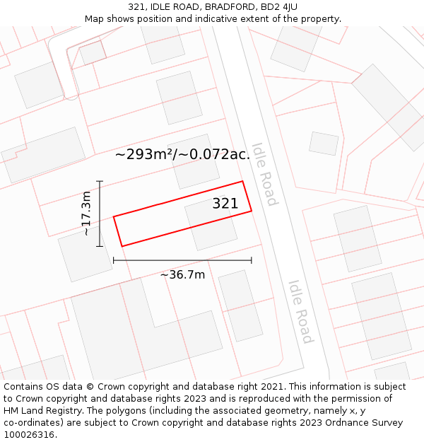 321, IDLE ROAD, BRADFORD, BD2 4JU: Plot and title map