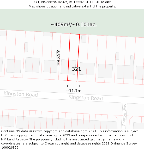 321, KINGSTON ROAD, WILLERBY, HULL, HU10 6PY: Plot and title map